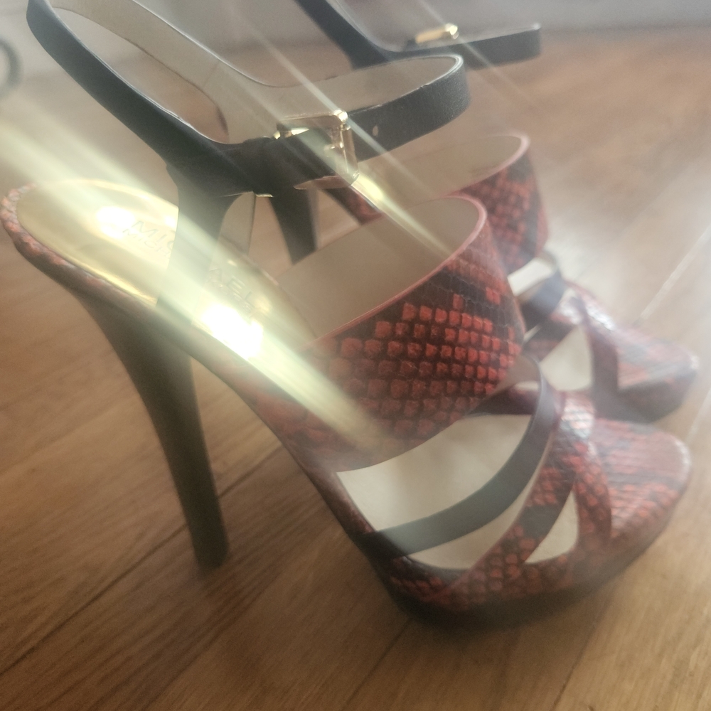 Michael Kors Red and Black Snake Print Heels - Picture 2 of 10